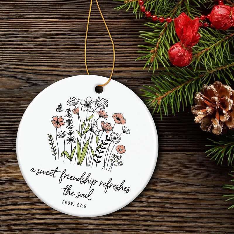 HEXMOZ Friend Ornament - Christian Friendship Gifts for Women, Best Friend Religious, Inspirational Bible Verse Proverbs 27:9 - A Sweet Friendship Refreshes The Soul Scripture - Christmas Ornament - Image 3